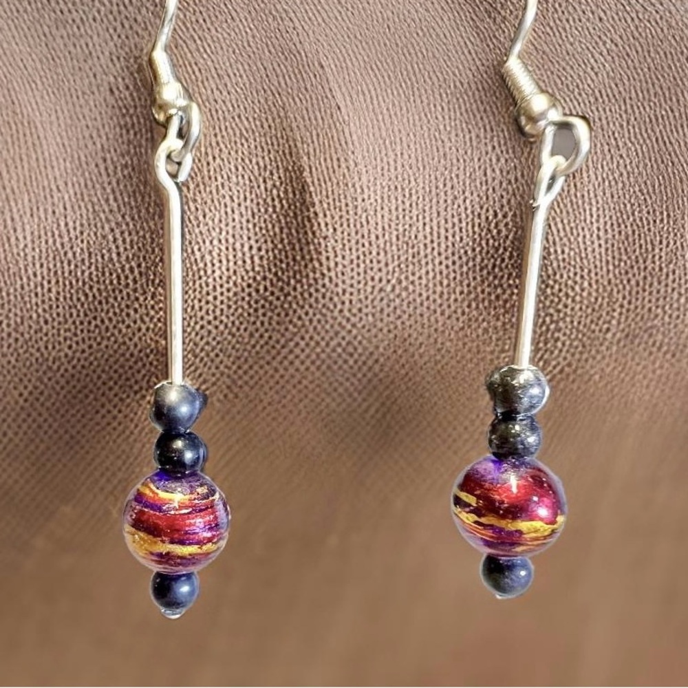 Assorted Lot of 5 Pairs Handmade Iridescent Bead Dangle Hook Earrings - Picture 4 of 11
